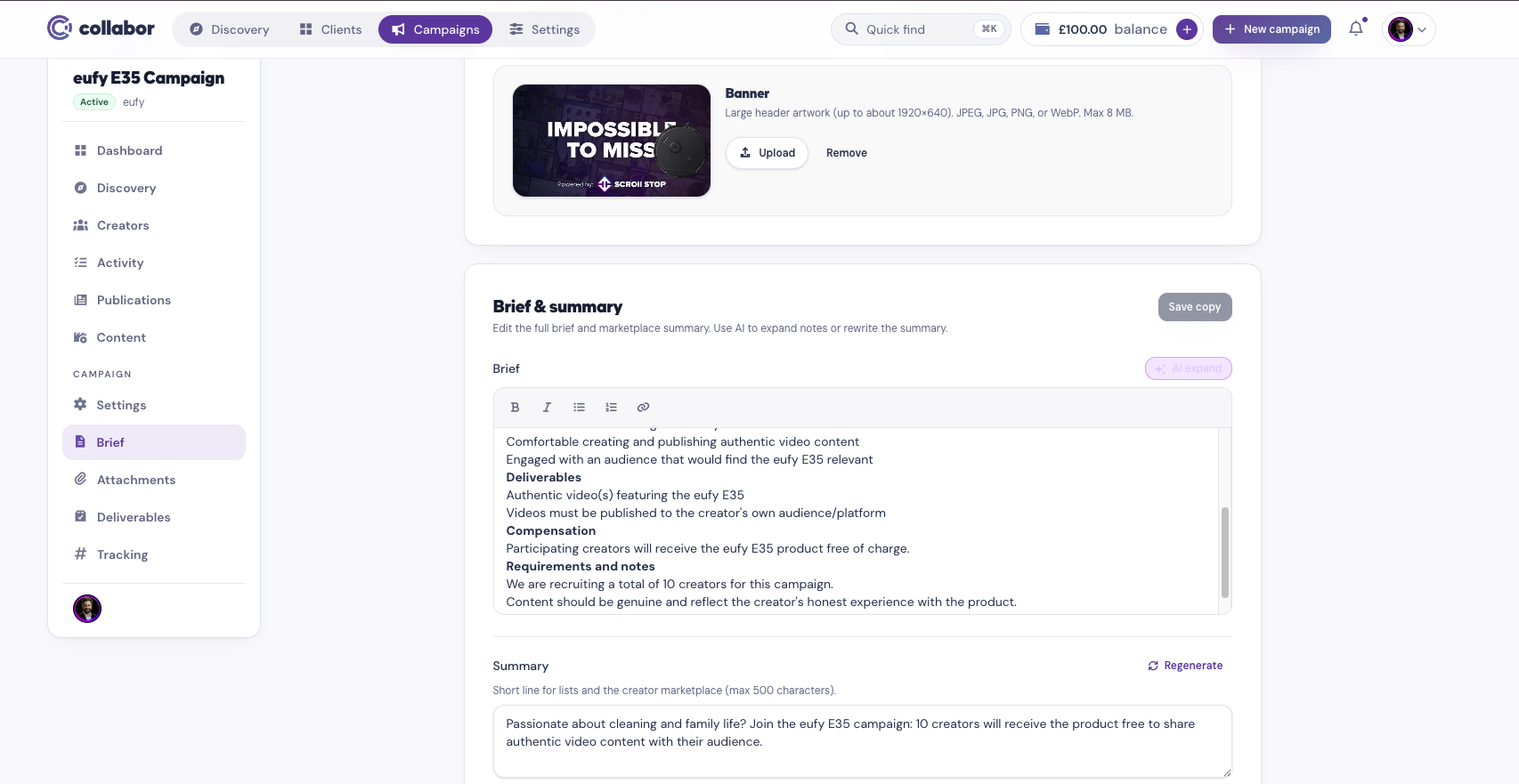 Clear Briefs interface preview